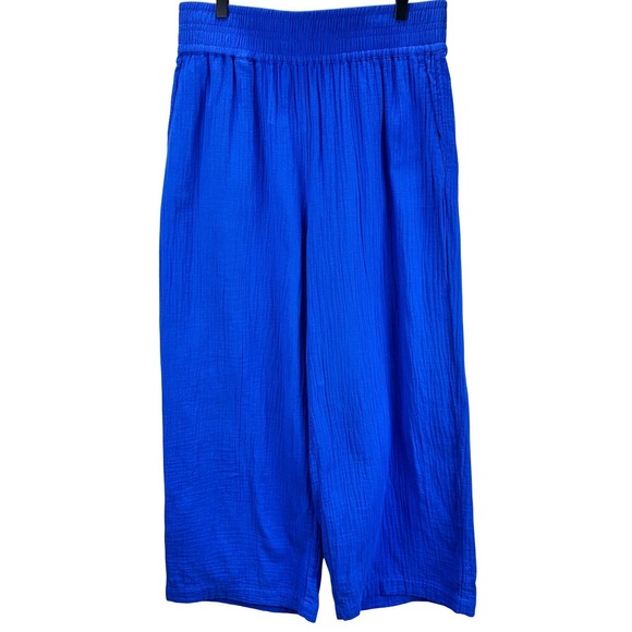 BODEN Womens Size 10 Cropped Double Cloth Pants Bright Blue Wide Leg High Rise - Picture 4 of 7